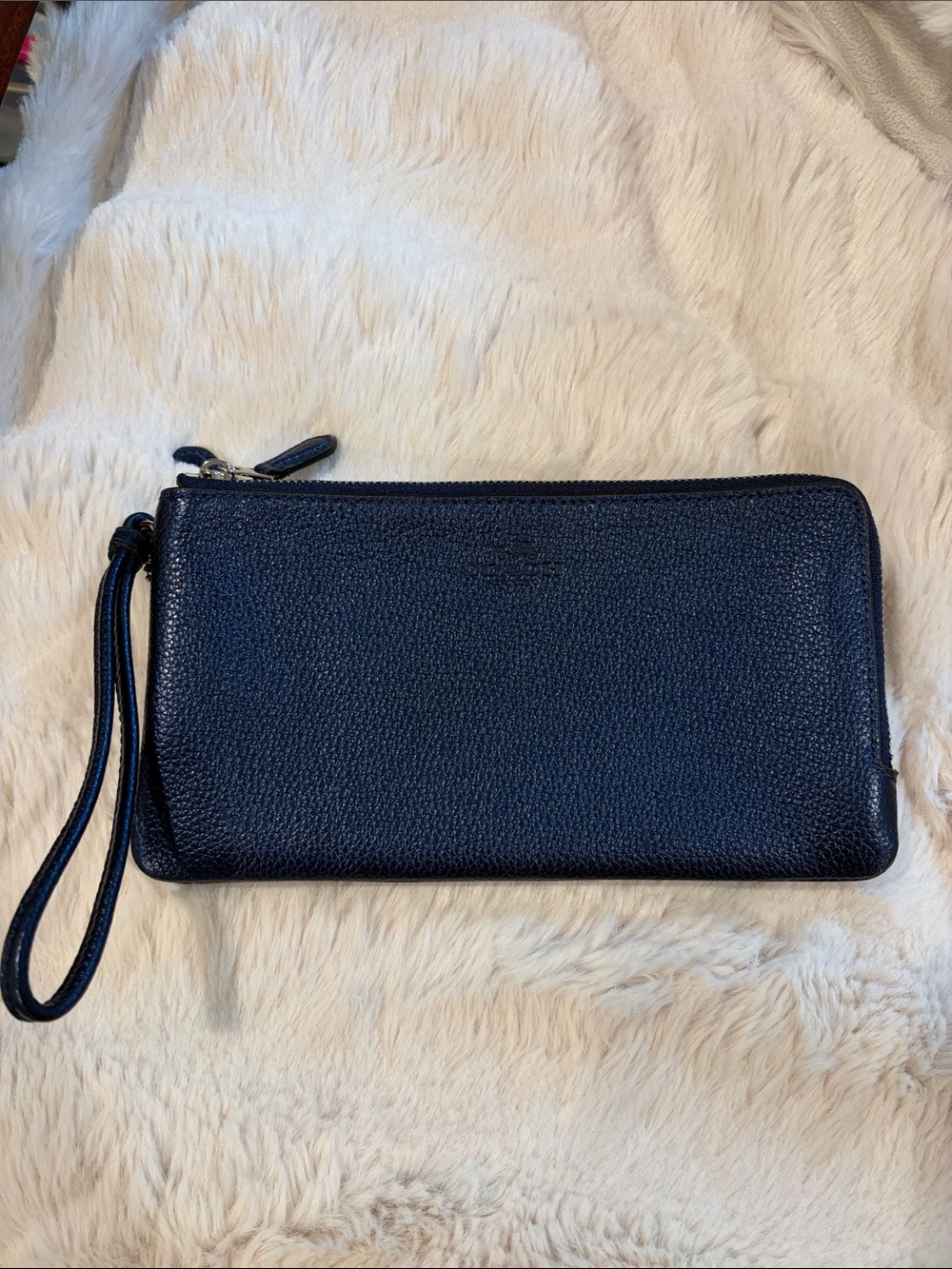 Coach Navy Pebbled Leather Wristlet Clutch
